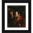 thumbnail image 1 of Roman School 15x17 Black Ornate Wood Framed Double Matted Museum Art Print Titled - A&nbsp;Boy Using His Hat To&nbsp;Drink Water from a Fountain (Second Half of the 17th Century), 1 of 5