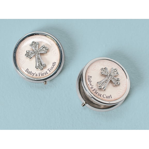 Keepsake Set-Round Box W/Cross-Baby S First Tooth & First Curl (Set Of 2)