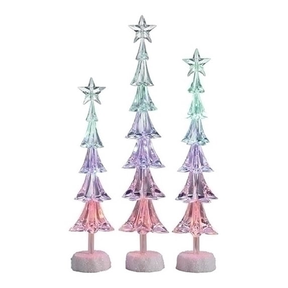 Roman Set of 3 Icy Crystal LED Christmas Tree with Star Christmas Tabletop Decors - 16"