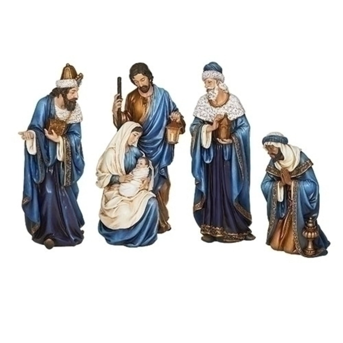Blue and Gold Resin Nativity Scene Figurine Set