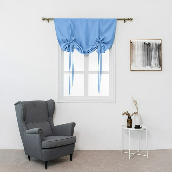 Roman Shade Curtain Beige Tie-Up Window Curtain Thermal Insulated Rod Pocket Shade for Small Windows Bathroom Kitchen,window curtain,roman shade,insulated curtain,Blue 1,1Pc