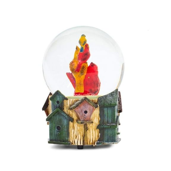 Distressed Brown Birdhouse Cardinal Wind Up 5.5 x 4 Resin Decorative Snow Globe