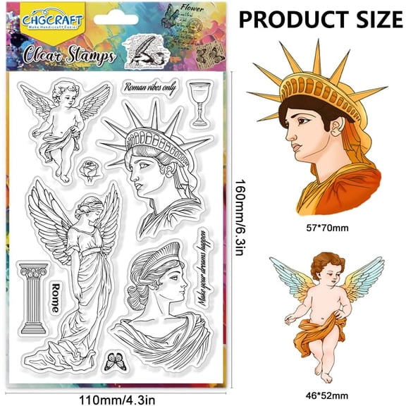 Roman Statues Clear Stamps Roman Columns Angel Transparent Handicraft Stamps for DIY Scrapbooking Photo Album Decorative 6.3x4.3inch