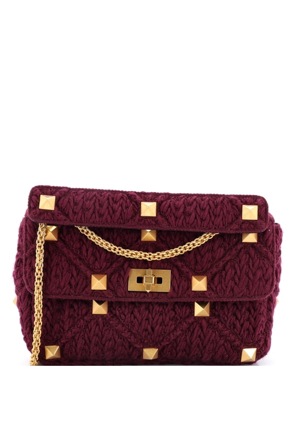 Roman Stud Flap Bag Knitted Cashmere Large By Rebag