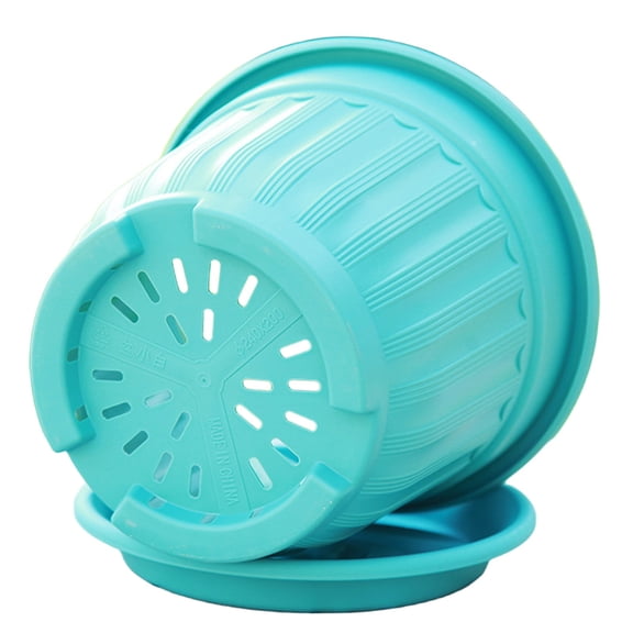 Roman Style Resin Flower Pot with Drain Hole and Saucer Indoor Planter Sky Blue, Plastic Garden Planter Roman Style Design Lightweight Resin Weather Resistant Easy Clean Surface Includes Saucer