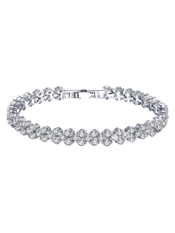 Roman Style Woman Bracelets, Sparkling Synthetic Gemstone Accents Trendy Design for Valentine'S Gift, Anniversary, Birthday Versatile Accessory,Trendy Jewelry Gift Idea for Her(Silver,)