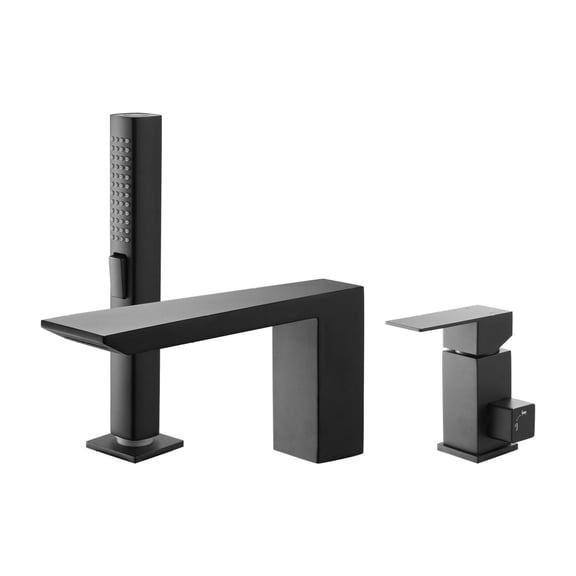 Roman Tub Faucet 3 Hole Matte Black, Waterfall Bathtub Faucets with Shower Head, Stainless Steel Romans Tub Spout for Pet & Adult Bath