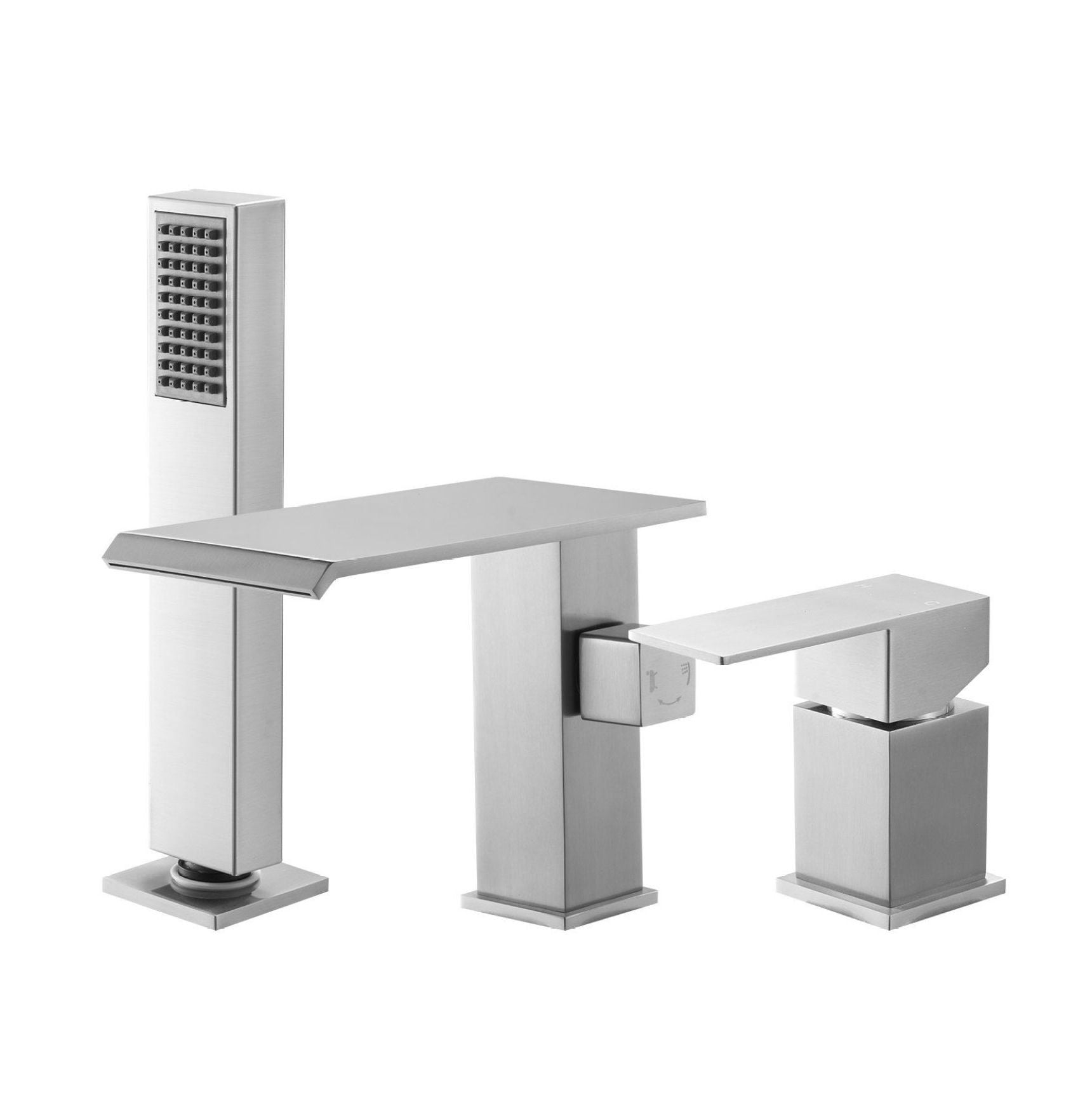Roman Tub Faucet 3 Hole, Waterfall Bathtub Faucet with Shower, Deck Mount Tub Faucets Brushed Stainless Steel, High Flow Bathtub Faucet Set for Adult Bath