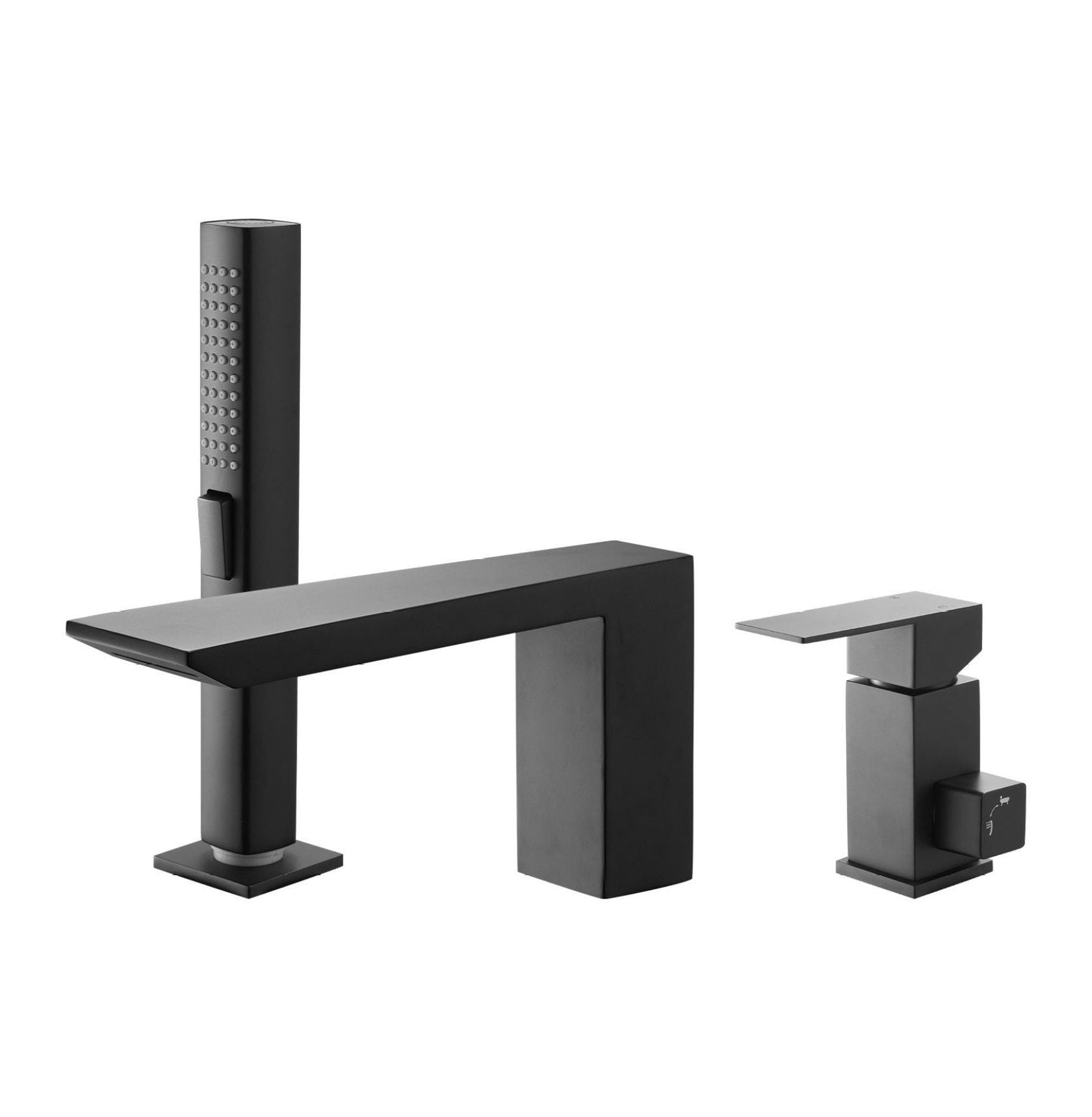 Roman Tub Faucet 3 Hole, Waterfall Bathtub Faucet with Shower Head, Matte Black Tub Spout, Stainless Steel Roman Bathtub Faucets for Adult Bathing & Pet Washing