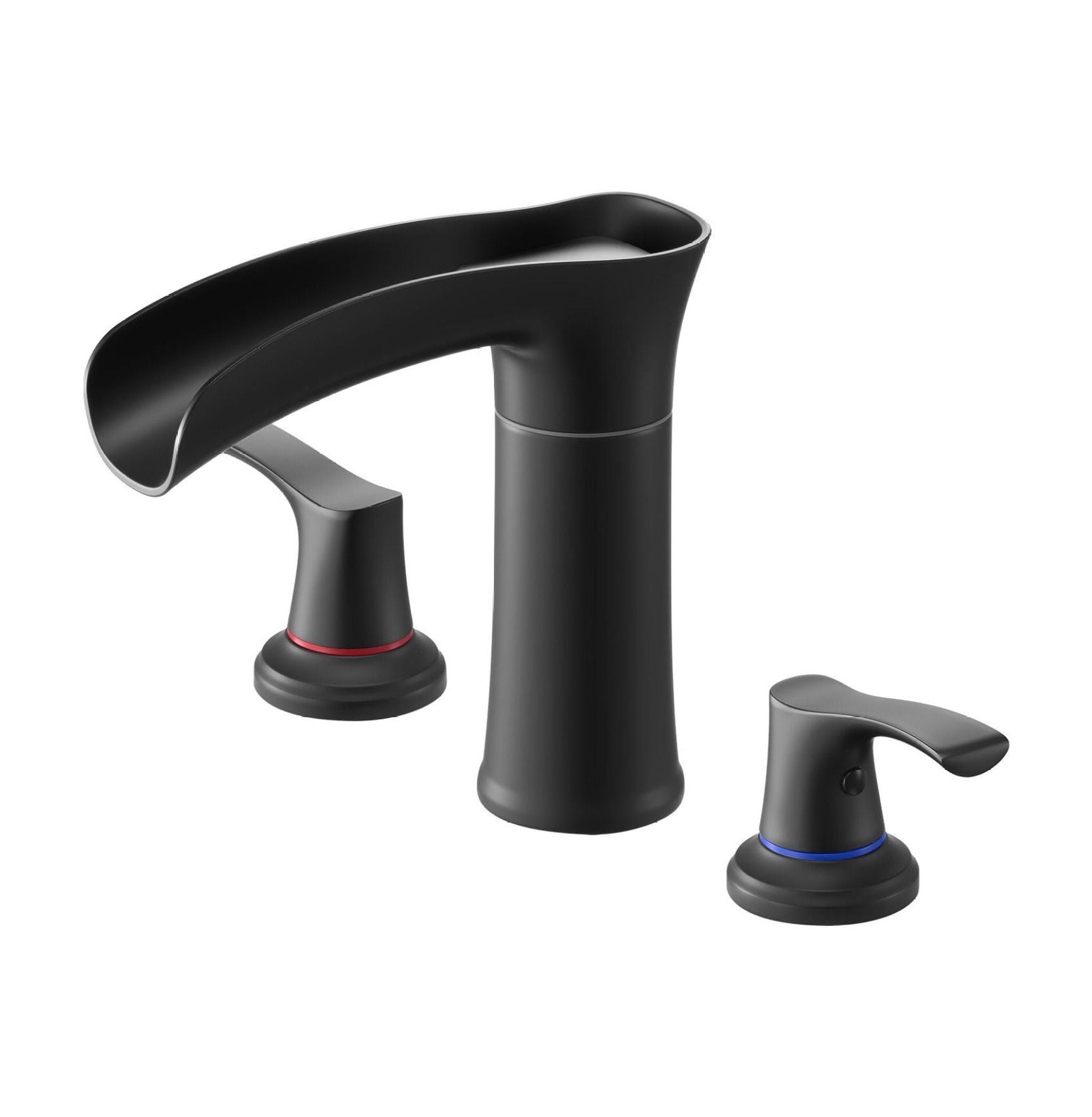 Roman Tub Faucet 3 Hole, Waterfall Bathtub Faucet Zinc Alloy Matte Black, Deck Mount Tub Spout with 2 Handles for Pet, Baby & Adult Bathing, High Flow Rate