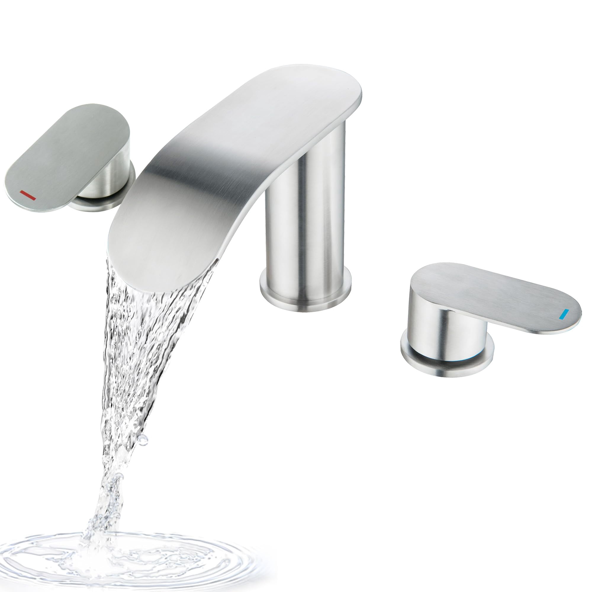 Roman Tub Faucet Brushed Nickel 3 Hole Deck Mount Waterfall Bathtub Faucet Set