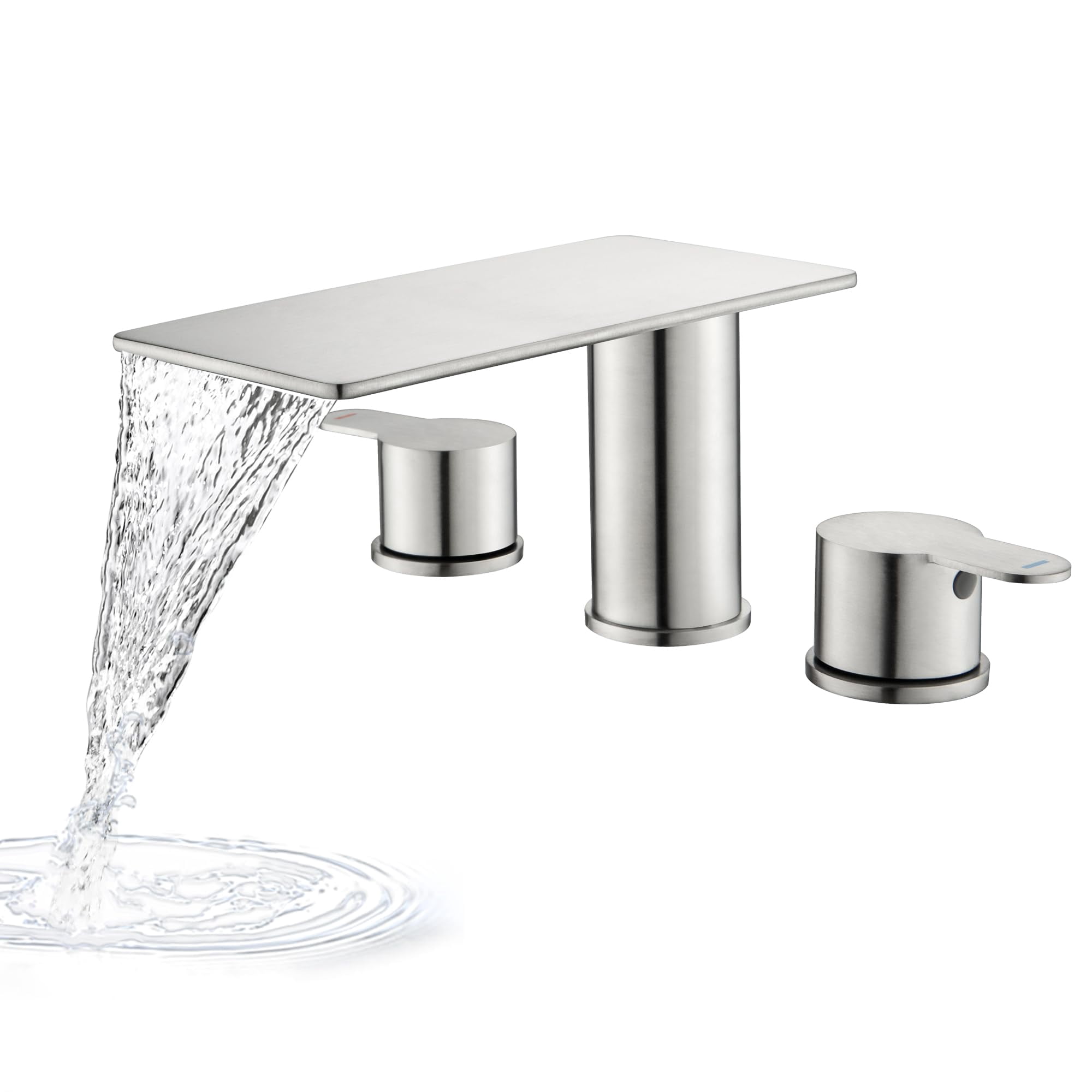 Roman Tub Faucet Brushed Nickel 3 Hole Waterfall Bathtub High Flow 2 Handle Bath Set