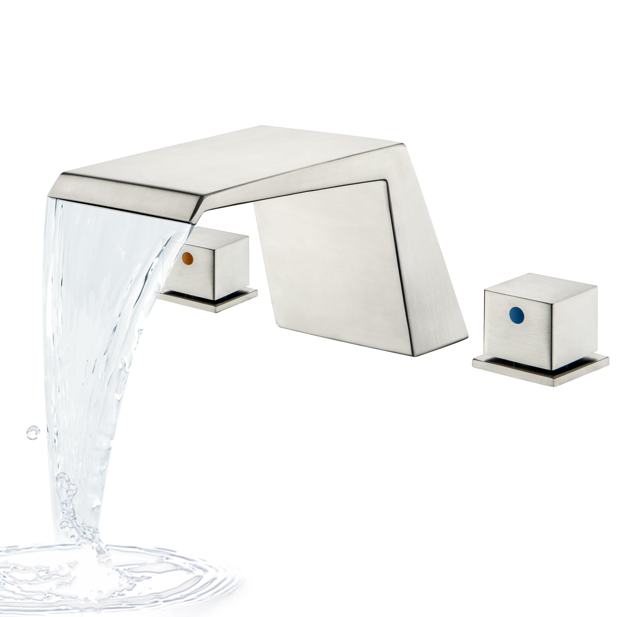 Roman Tub Faucet Brushed Nickel Deck Mount Bathtub Set 2 Handle High Flow Waterfall 3 Hole
