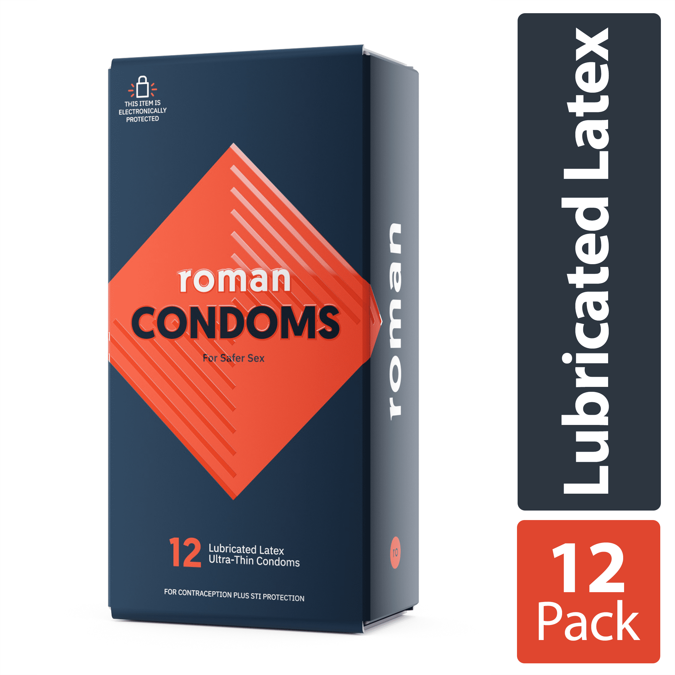 Roman Ultra Thin Condoms, 100% Natural Latex Lubricated Condoms, 12 Pack