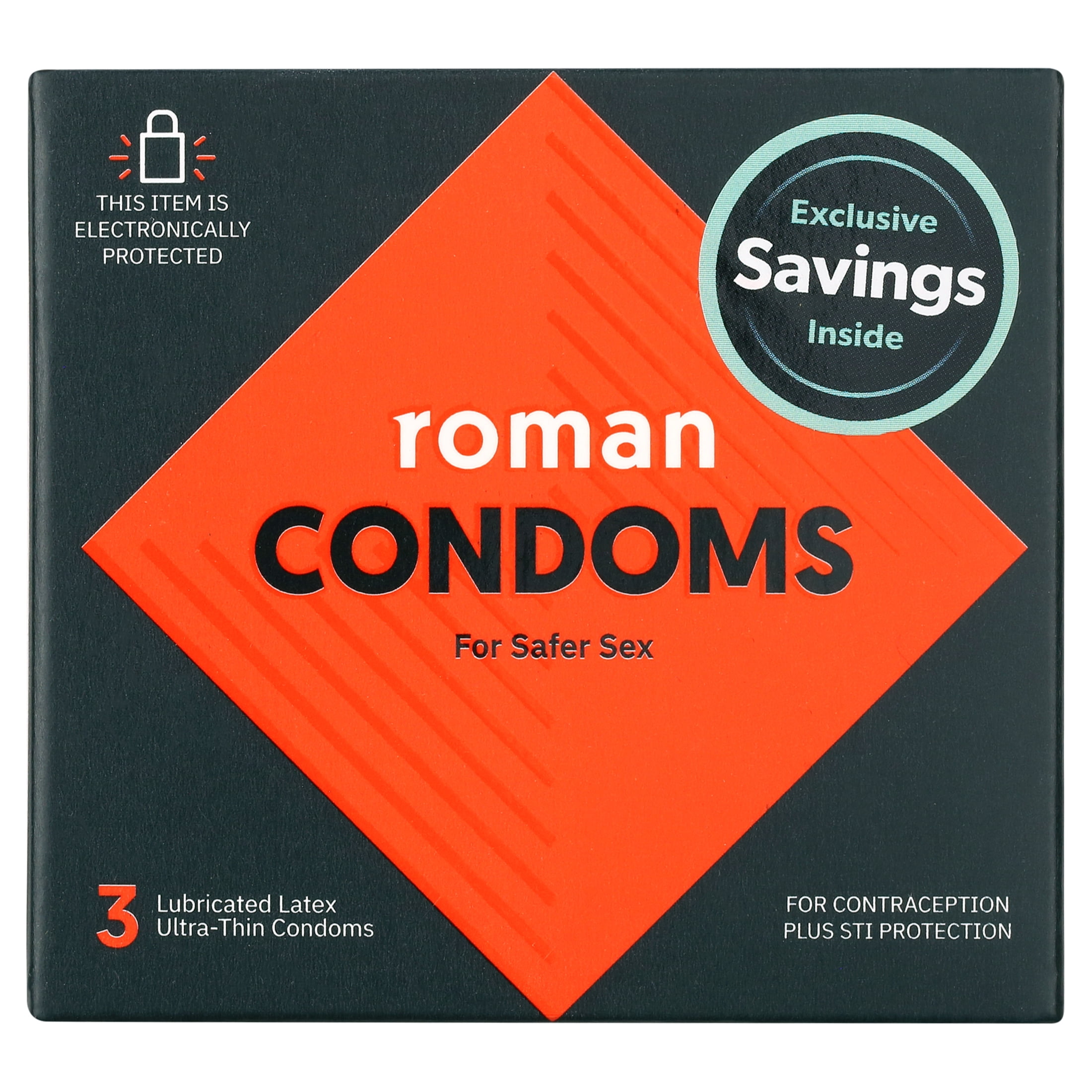 Roman Ultra Thin Condoms, 100% Natural Latex Lubricated Condoms, FSA/HSA Eligible, 3 Pack