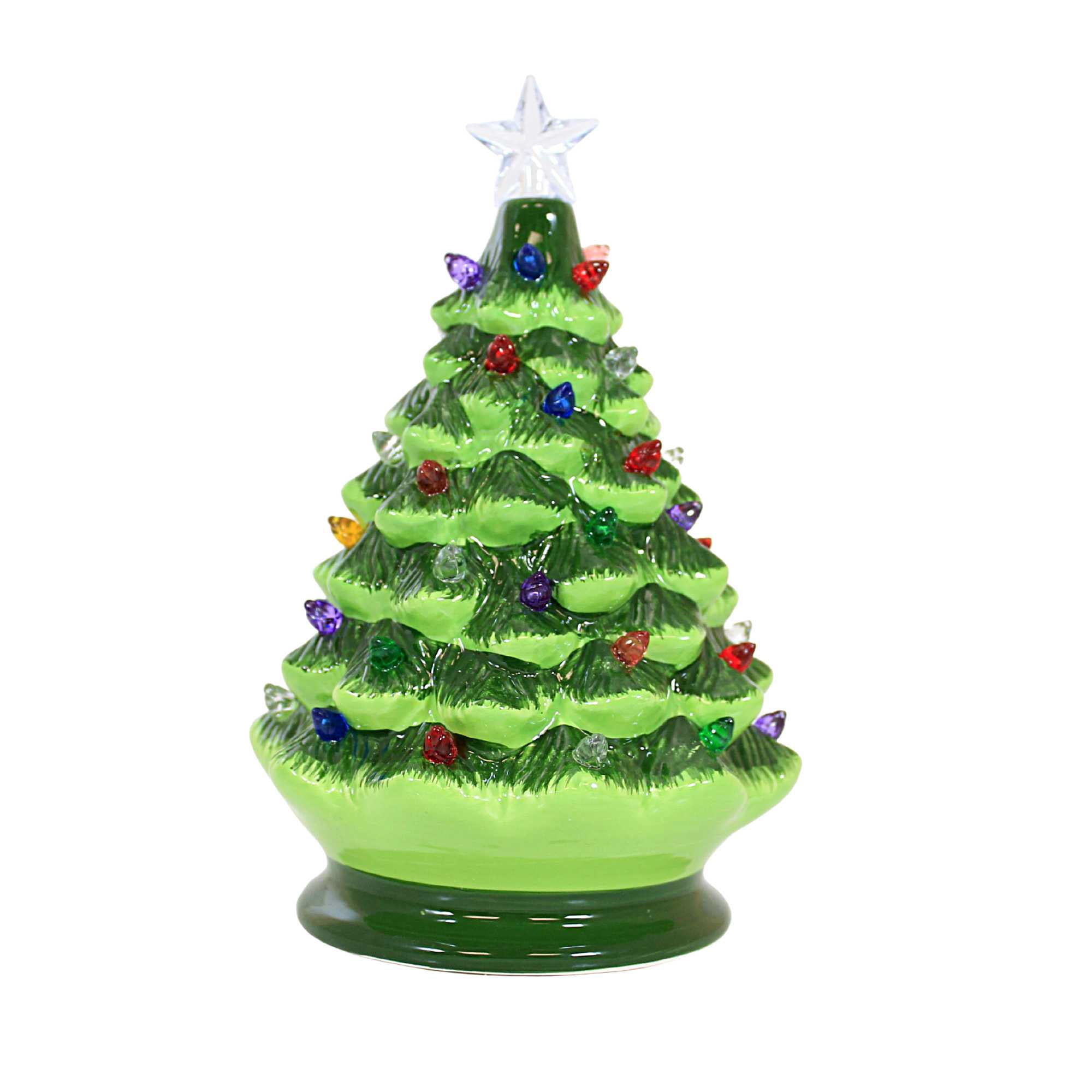 8-Inch Green Ceramic Christmas Tree with Multicolor LED Lights