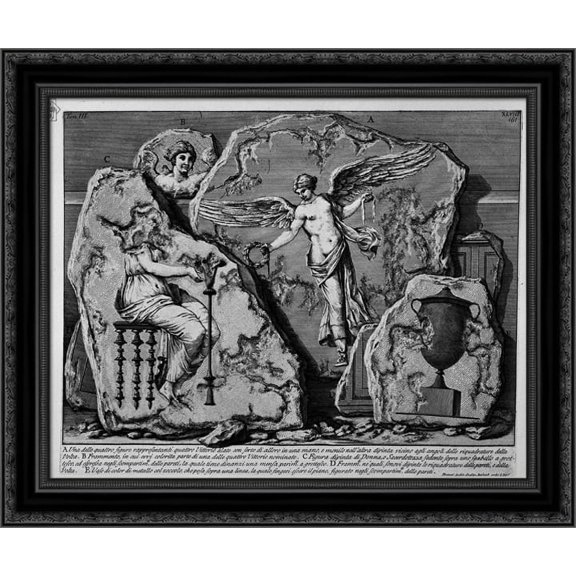 The Roman antiquities, t. 3, Plate XLIX. Decorative details of the walls of the room above 24x20 Black Ornate Wood Framed Canvas Art by Piranesi, Giovanni Battista