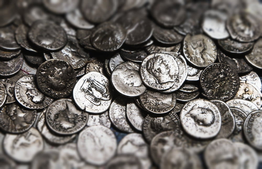 Roman coins in a pile South Shields Tyne and Wear England Canvas Art - John Short Design Pics (38 x 24)