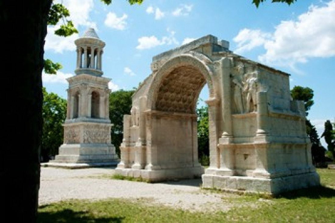 Roman mausoleum and triumphal arch at Glanum St-Remy-De-Provence Bouches-Du-Rhone Provence-Alpes-Cote dAzur France Canvas Art - Panoramic Images (36 x 24)