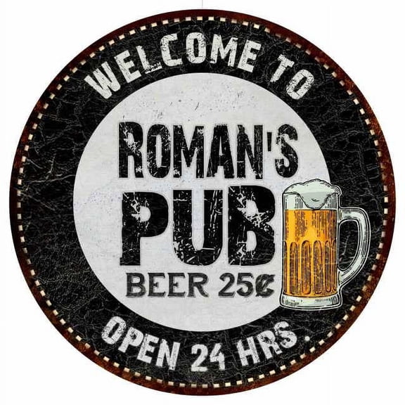 Roman's Pub 14" Round Metal Sign Beer Bar Black Wall Decor Gift 100140039222