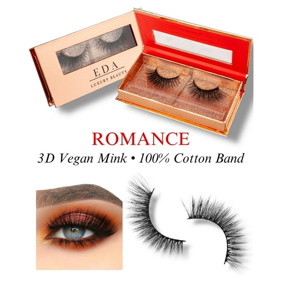 Romance, 3D Vegan Faux Mink False Lashes, Layered Cat-Eye Long Volume Luxe Fake Eyelashes