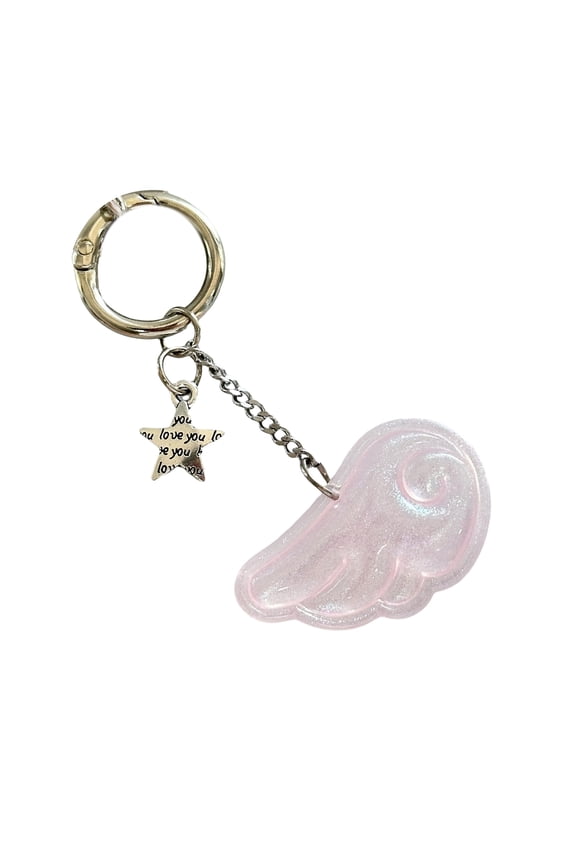 Romance Angelic Keychain Accessory Featuring Glossy Star & Feathered Wing Ideal Birthday Present For Best Friend
