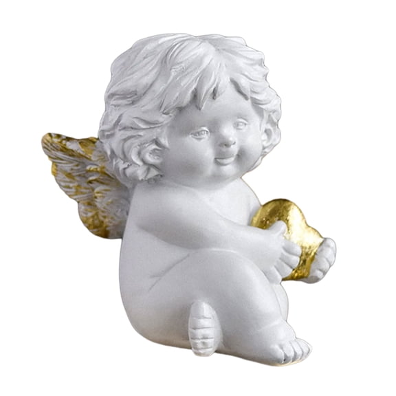 Romance Baby Little Angelic with Heart Desktop Figurine Resins Cherub Statue Sculpture Ornament for Valentines Gifting