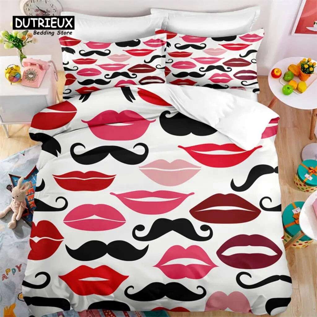 Romance Duvet Cover Man Mustache Woman Lip Quilt Cover Microfiber 3D ...