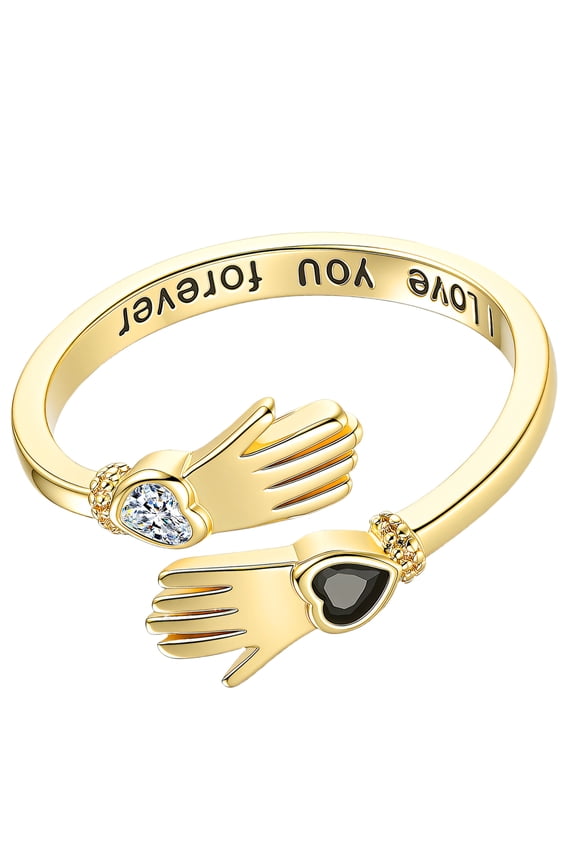 Romance Embracing Hands Couple Rings Adjustable Size With Zircon For Wedding Engagement
