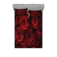 thumbnail image 1 of Romance Fitted Sheet & Pillow Sham Set, Roses Drops of Water Blooming Bouquet of Love and Passion Image Illustration, Decorative Printed 6 Piece Bedding Decor Set, Calking, Black Red, by Ambesonne, 1 of 3
