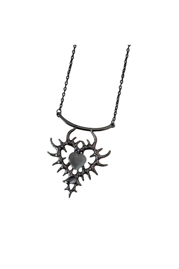 Romance Goth Inspired Heart and Thorn Crystal Embellished Necklace for Her