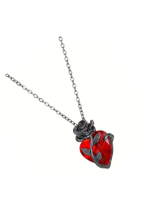 Romance Gothic Rose Flower Necklace With Heart Designs Elegant Alloy Jewelry Gift