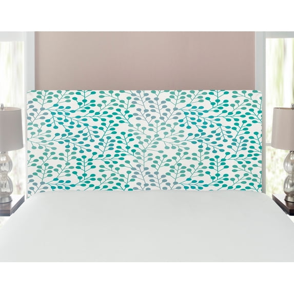 Romance Headboard, Branch in Old Fashioned Romantic Minimalist Style Simplistic Art Print, Upholstered Decorative Metal Bed Headboard with Memory Foam, Full Size, Teal Slate Blue, by Ambesonne
