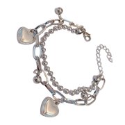 Romance Hip Hop Inspired Double Layers Heart Charm Sturdy Alloy Thick Chain Bangle for Trendy Women Ladies