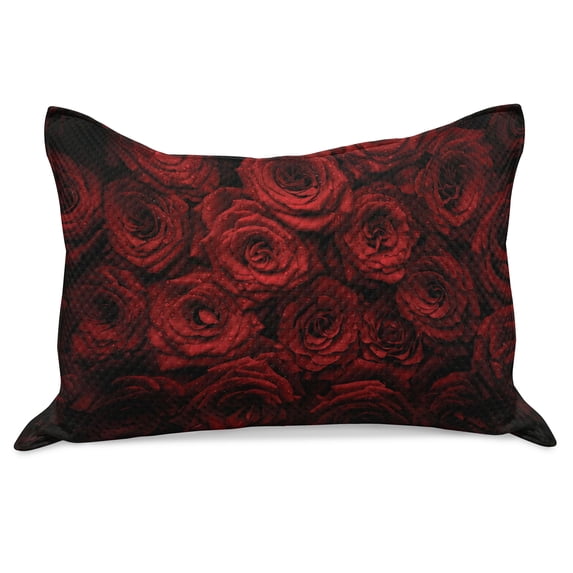Romance Knitted Quilt Pillowcover, Roses Drops of Water Blooming Bouquet of Love and Passion Image Illustration, Standard King Size Pillow Cover for Bedroom, 30" x 20", Black Red, by Ambesonne