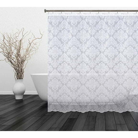 Romance Lace Damask Lace Fabric Shower Curtain, Beige