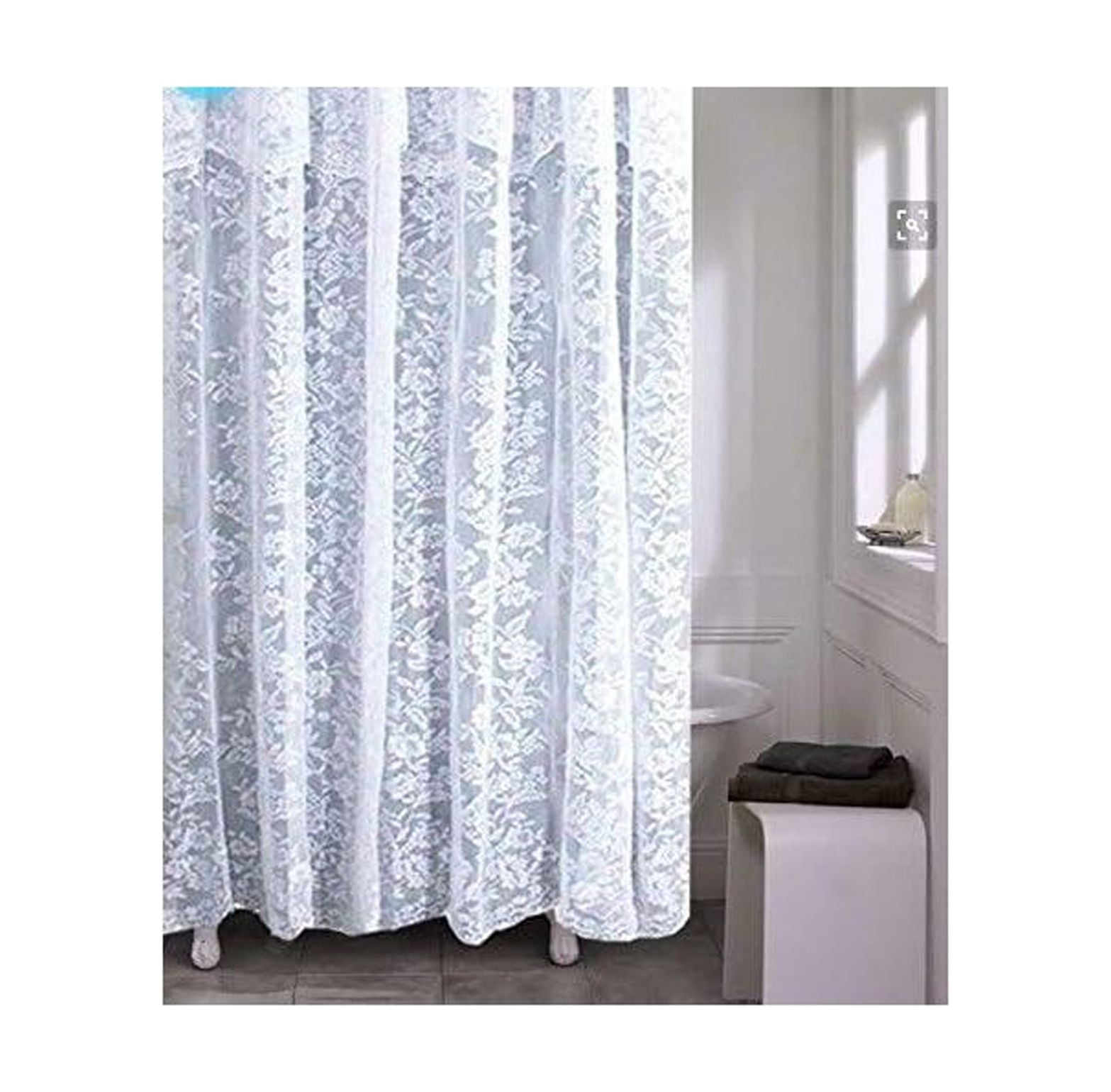 Romance Lace Fabric Shower Curtain with an Attached Valance, 70 X 72
