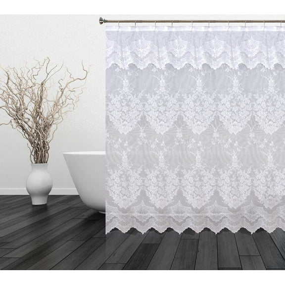 Spring Home Romance Lace Flower Shower Curtain with an Attached Valance, white 70 x 72 Inches,Panel