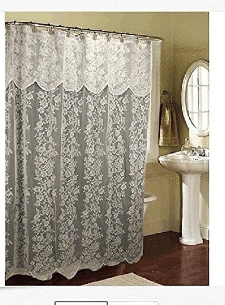 Romance Lace Beige Fabric Shower Curtain with Valance, 70 x 72
