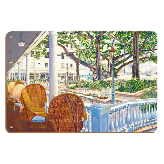 Romance of the Moana - Moana Hotel Waikiki Beach - Honolulu Hawaii - From an Original Hawaii Watercolor Painting by Peggy Chun - 8 x 12 inch Vintage Wood Art Sign