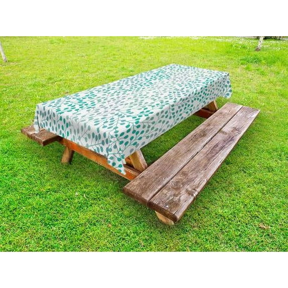 Romance Outdoor Tablecloth, Branch in Old Fashioned Romantic Minimalist Style Simplistic Artwork Print, Decorative Washable Fabric Picnic Tablecloth, 58 X 104 Inches, Teal Slate Blue, by Ambesonne