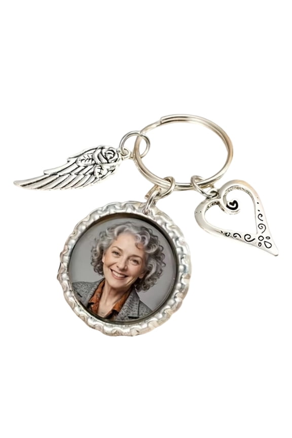 Romance Rose Wing Bouquet Keychain Customes Photo Insert Stainless Steel Jewelry Accessory