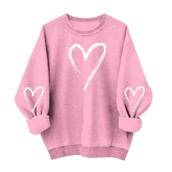 Romance Tops for Women 2026 Valentines T Shirts Elegant Party Top Heart Tees Casual Round Neck Pullover Chic Long Sleeve Outfits Classic Holiday Clothing Cute Stylish Comfy Tops Soft Daily Shirts