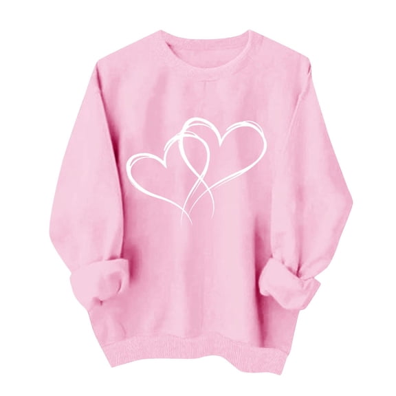 Romance Tops for Women 2026 Valentines T Shirts Elegant Party Top Heart Printed Tees Round Neck Pullover Cute Long Sleeve Outfits Warm Love Clothing