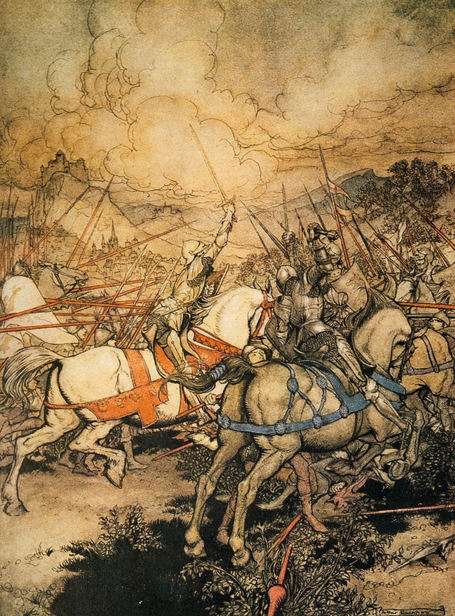 Romance of King Arthur 1917 Arthur drew Excalibur Canvas Art - A Rackham (18 x 24)