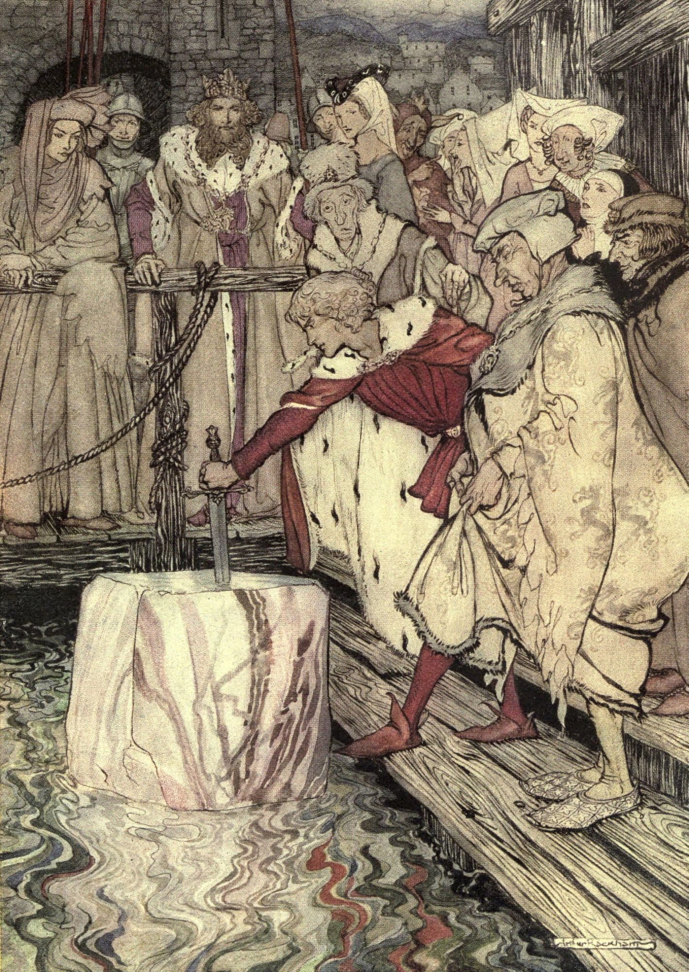 Romance of King Arthur 1917 Galahad drew Sword Canvas Art - A Rackham (18 x 24)