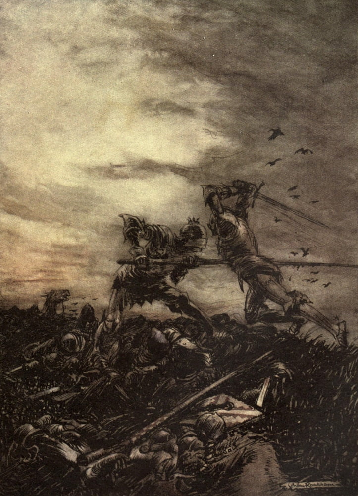 Romance of King Arthur 1917 Mordred slain by Arthur Canvas Art - A Rackham (24 x 36)
