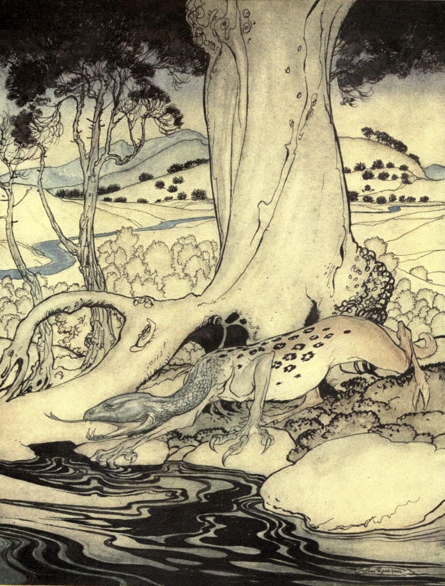 Romance of King Arthur 1917 Questing Beast Canvas Art - A Rackham (24 x 36)