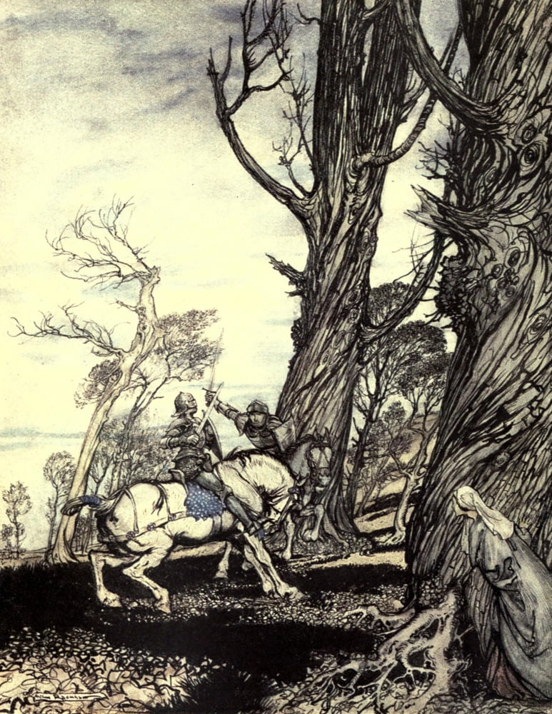 Romance of King Arthur 1917 Sir Lancelot slew knight Canvas Art - A Rackham (24 x 36)