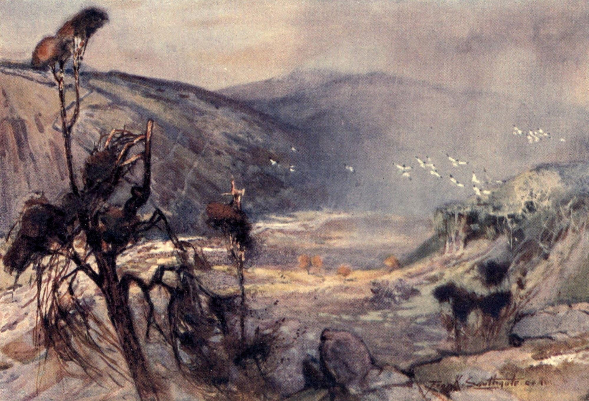Romance of Northumberland 1907 Storm in the Cheviots Canvas Art - Frank Southgate (24 x 36)